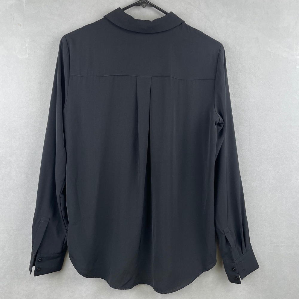 H&M Wmns Black Hidden Button Down Long Sleeve Blouse Sz 6 Officecore Minimalist - Picture 2 of 7